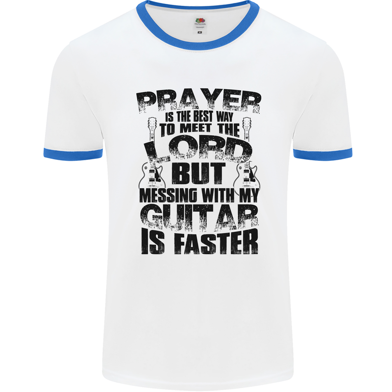 Funny Guitar Slogan Mens Ringer T-Shirt White/Royal Blue