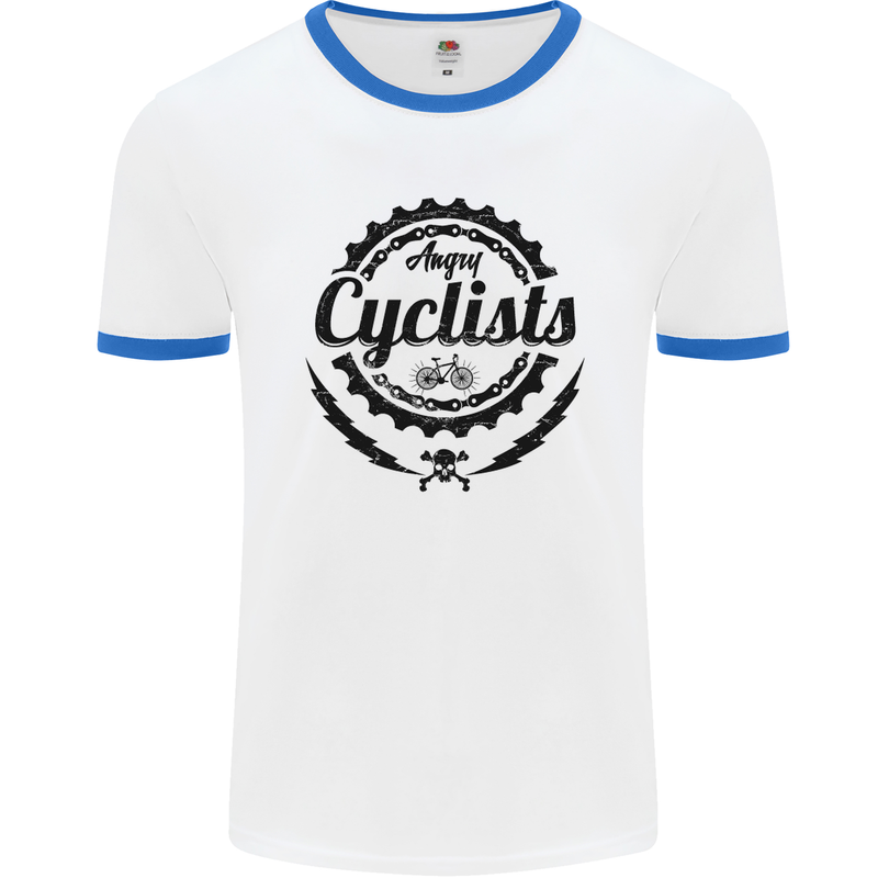 Angry Cyclist Cyclist Funny Bicycle Bike Mens White Ringer T-Shirt White/Royal Blue