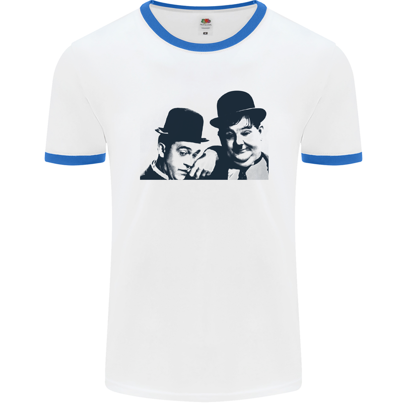 Laurel & Hardy AKA Dick and Doof Mens White Ringer T-Shirt White/Royal Blue
