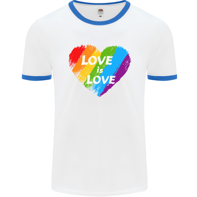 LGBT Love Is Love Gay Pride Day Awareness Mens White Ringer T-Shirt White/Royal Blue