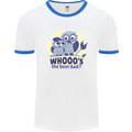 Whoos the Best Dad Funny Fathers Day Owl Mens White Ringer T-Shirt White/Royal Blue