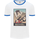 A Sumo Wrestler Playing the Electric Guitar Mens White Ringer T-Shirt White/Royal Blue