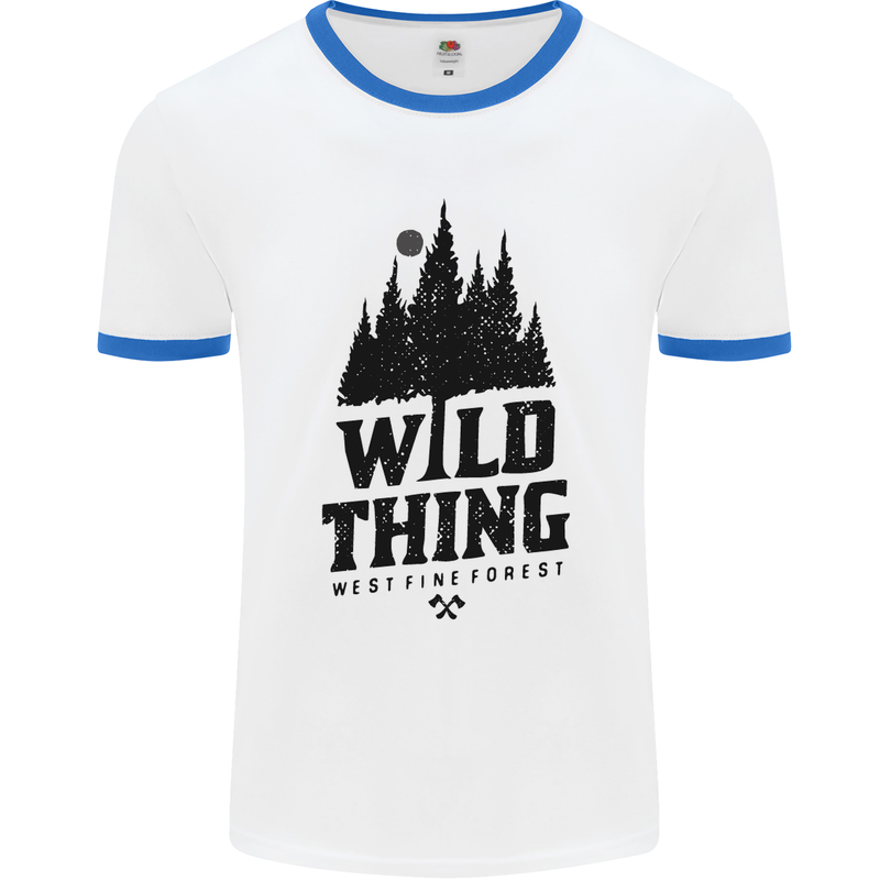 Hiking Wild Thing Camping Rambling Outdoors Mens White Ringer T-Shirt White/Royal Blue