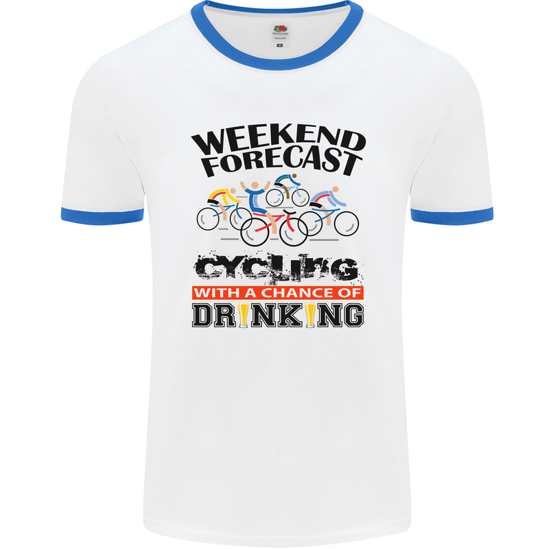 Weekend Forecast Cycling Cyclist Bicycle Mens White Ringer T-Shirt White/Royal Blue