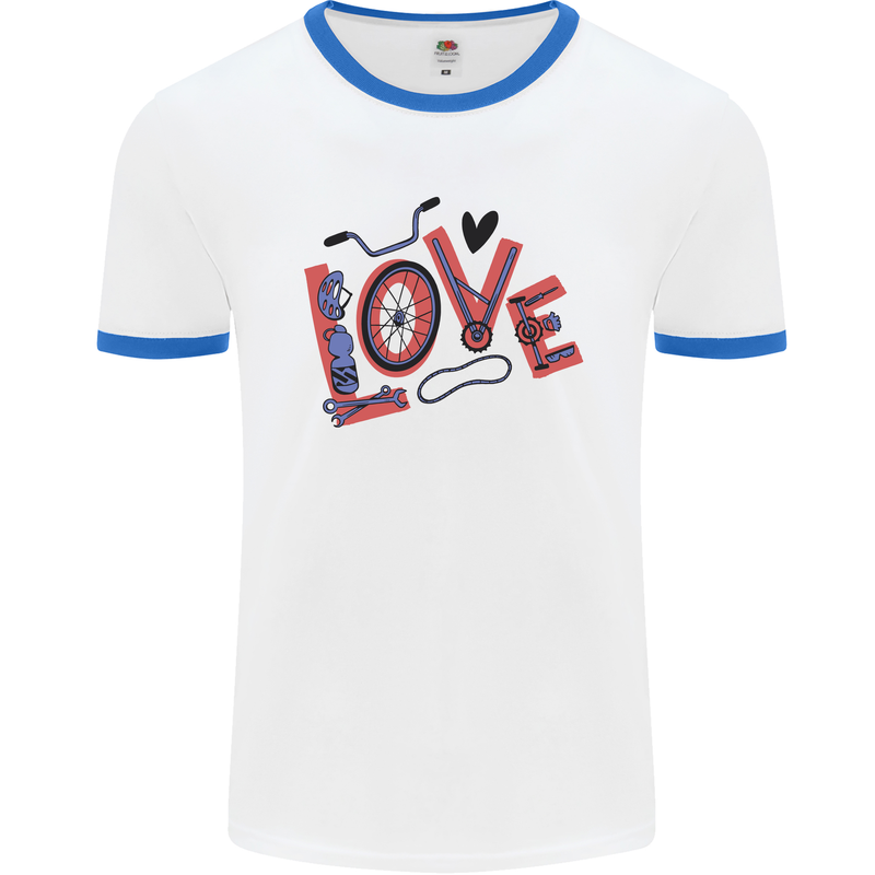 Love Cycling Funny Bicycle Bike Mens White Ringer T-Shirt White/Royal Blue