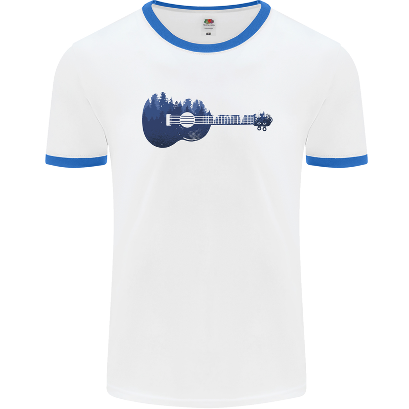 Ukulele Forest Guitar Music Guitarist Mens White Ringer T-Shirt White/Royal Blue