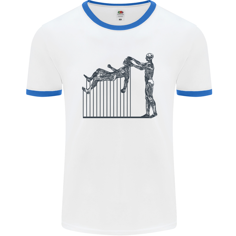 Robot Maintenance AI Futuristic SC-FI Mens White Ringer T-Shirt White/Royal Blue