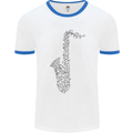 A Saxaphone Musical Instrument Brass Band Mens White Ringer T-Shirt White/Royal Blue