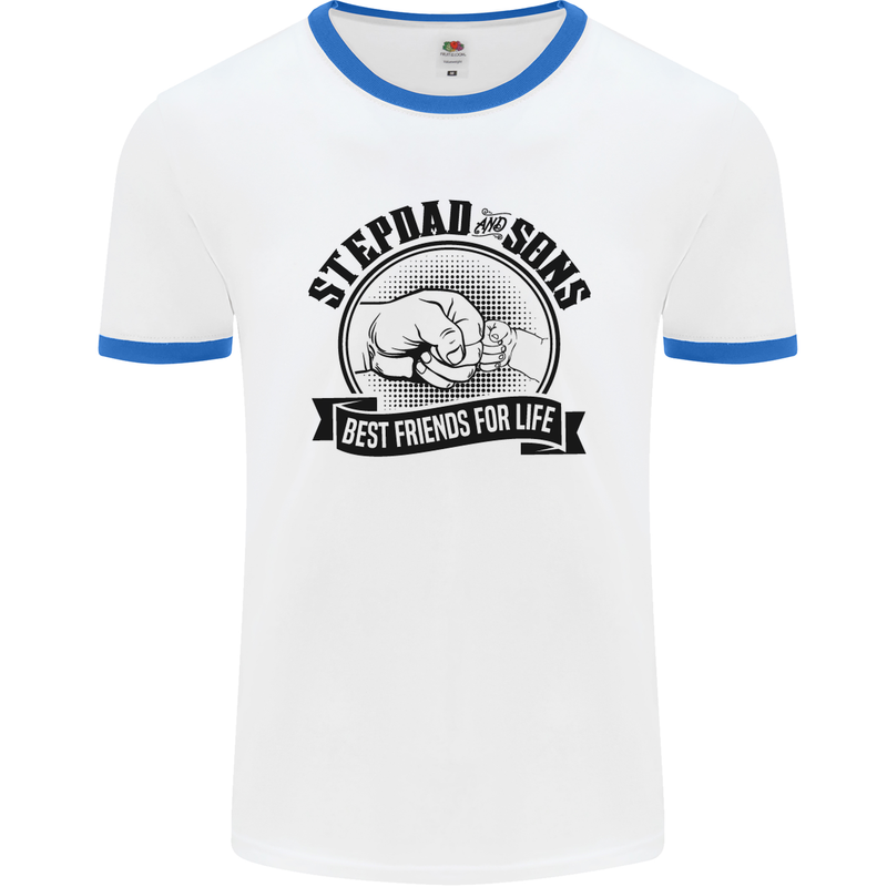 Stepdad & Sons Best Friends Father's Day Mens White Ringer T-Shirt White/Royal Blue