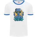 An Alien Smoking Weed Funny Drug Culture Mens White Ringer T-Shirt White/Royal Blue