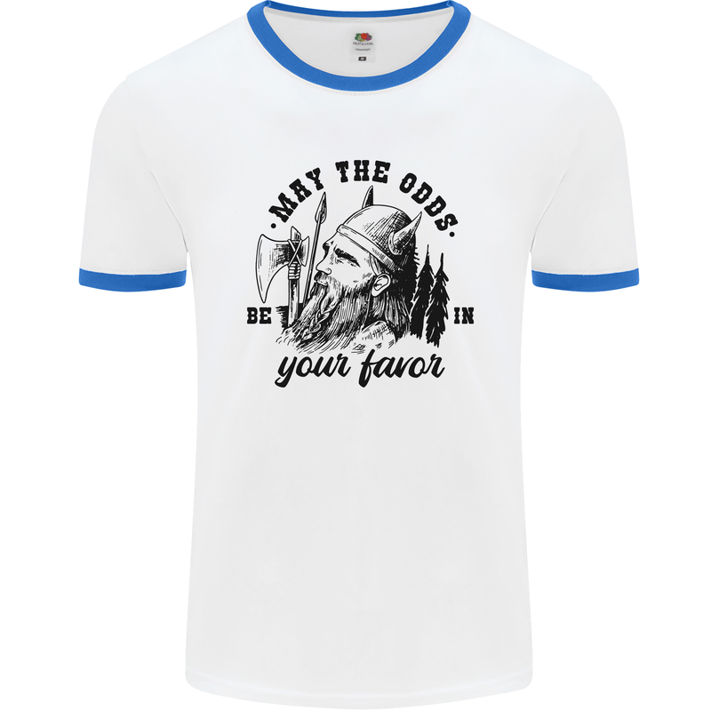 Viking May the Odds Be In Your Favour Mens White Ringer T-Shirt White/Royal Blue