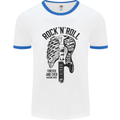 Rock N Roll Forever and Ever Guitar Mens White Ringer T-Shirt White/Royal Blue