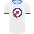 MOD Scooter Motorcycle Motorbike Mens White Ringer T-Shirt White/Royal Blue