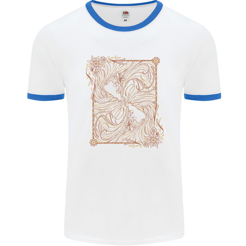 Gemini Faces Star Sign Astrological Zodiac Mens Ringer T-Shirt White/Royal Blue