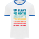 80th Birthday 80 Year Old Mens Ringer T-Shirt White/Royal Blue