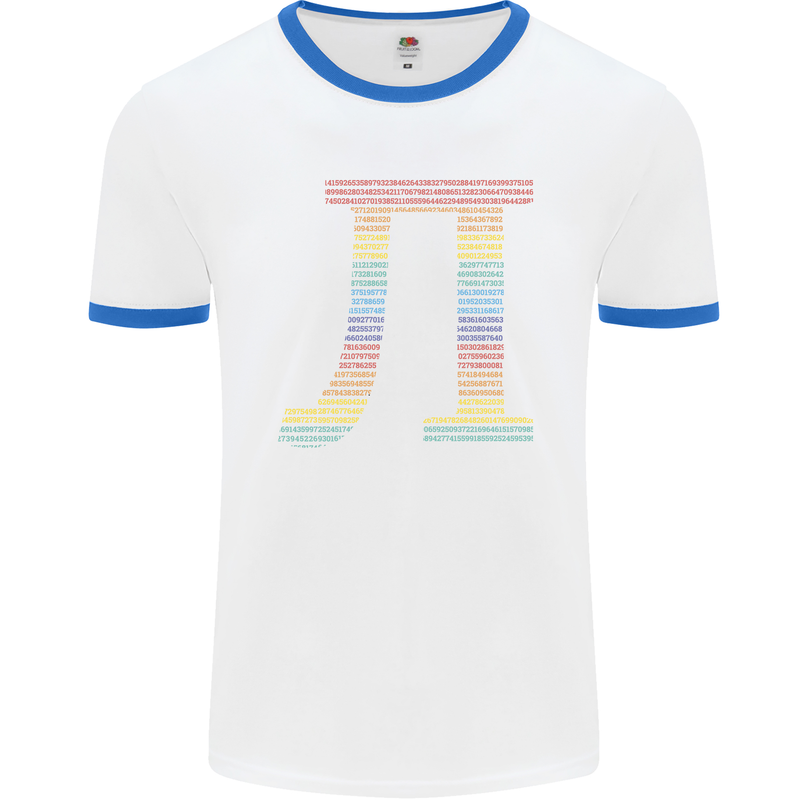 Rainbow Pie Day Maths Mathematics LGBT Mens White Ringer T-Shirt White/Royal Blue