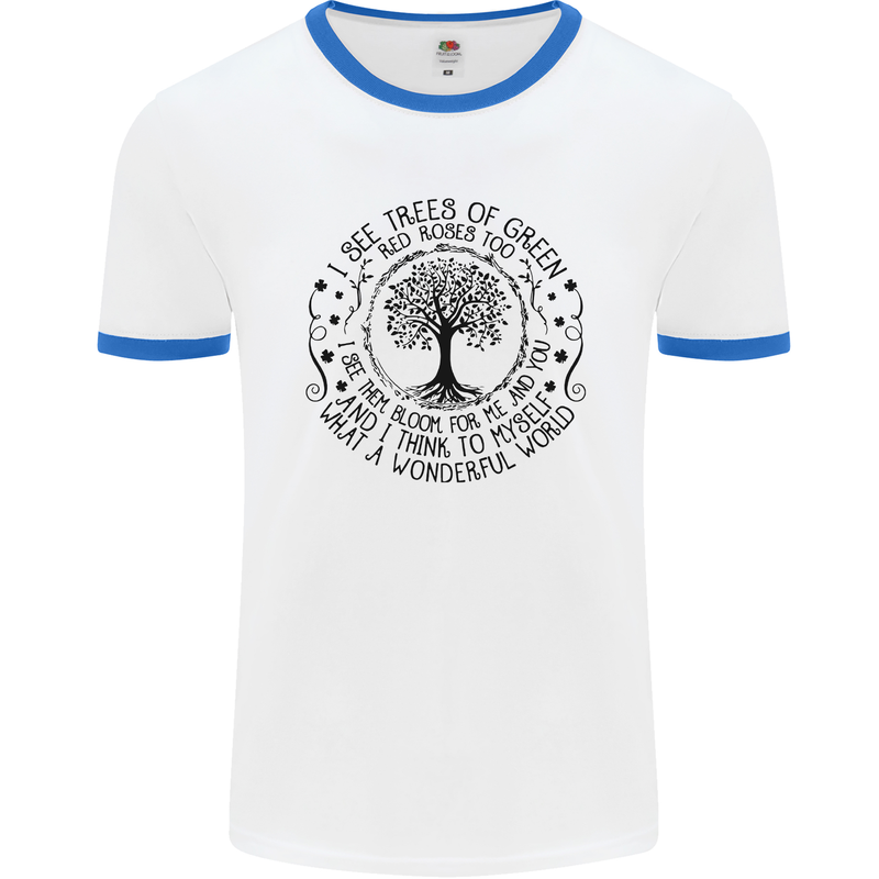 Trees What a Wonderful World Environment Mens White Ringer T-Shirt White/Royal Blue
