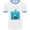 Funny Shark Parody Scuba Diving Fishing Mens White Ringer T-Shirt White/Royal Blue