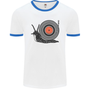 Slug Decks with Vinyl LP DJ DJing Turntable Mens White Ringer T-Shirt White/Royal Blue