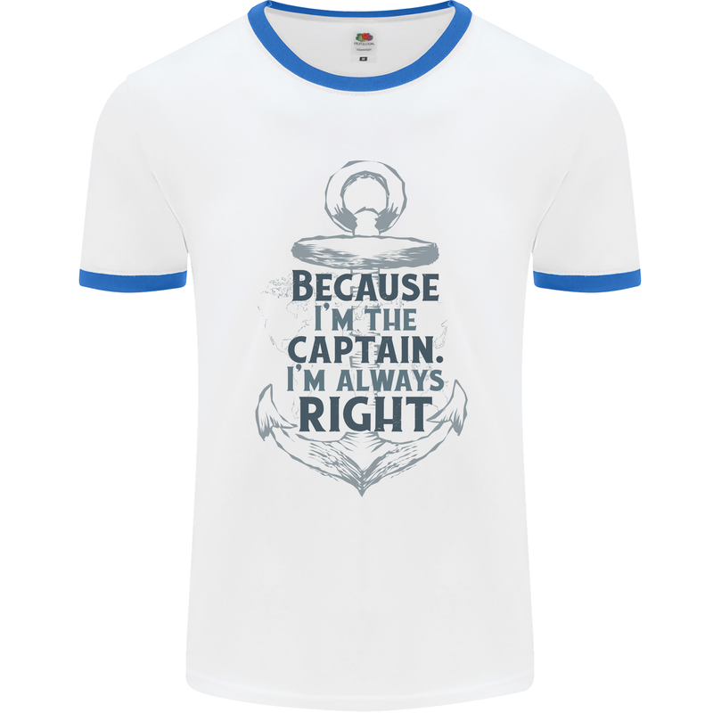 Sailing Captain Narrow Boat Barge Sailor Mens White Ringer T-Shirt White/Royal Blue