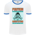 Praying and Meditation Space Universe Yoga Mens White Ringer T-Shirt White/Royal Blue