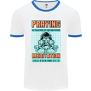 Praying and Meditation Space Universe Yoga Mens White Ringer T-Shirt White/Royal Blue