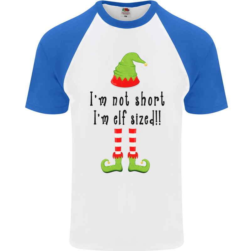 I'm Not Short I'm Elf Sized Funny Christmas Mens S/S Baseball T-Shirt White/Royal Blue