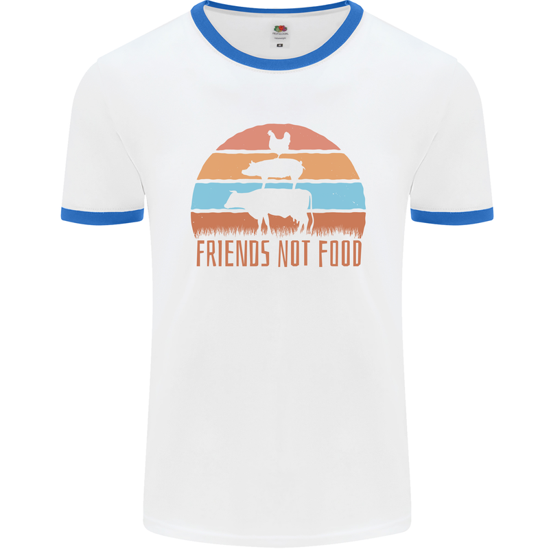 Vegetarian Animals Friends Not Food Vegan 2 Mens White Ringer T-Shirt White/Royal Blue