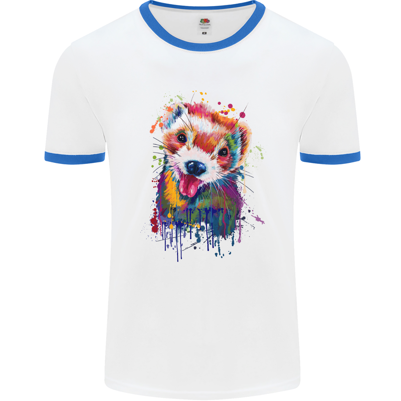 Ferret Watercolour Mens White Ringer T-Shirt White/Royal Blue