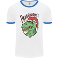 Christmas Papasaurus T-Rex Dinosaur Mens White Ringer T-Shirt White/Royal Blue