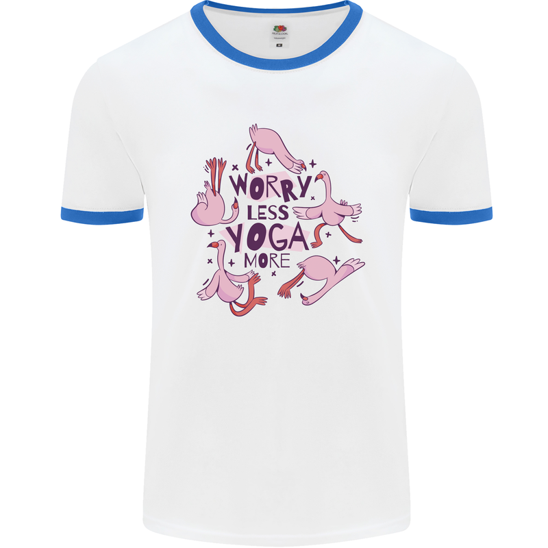 Worry Less Yoga More Mens Ringer T-Shirt White/Royal Blue