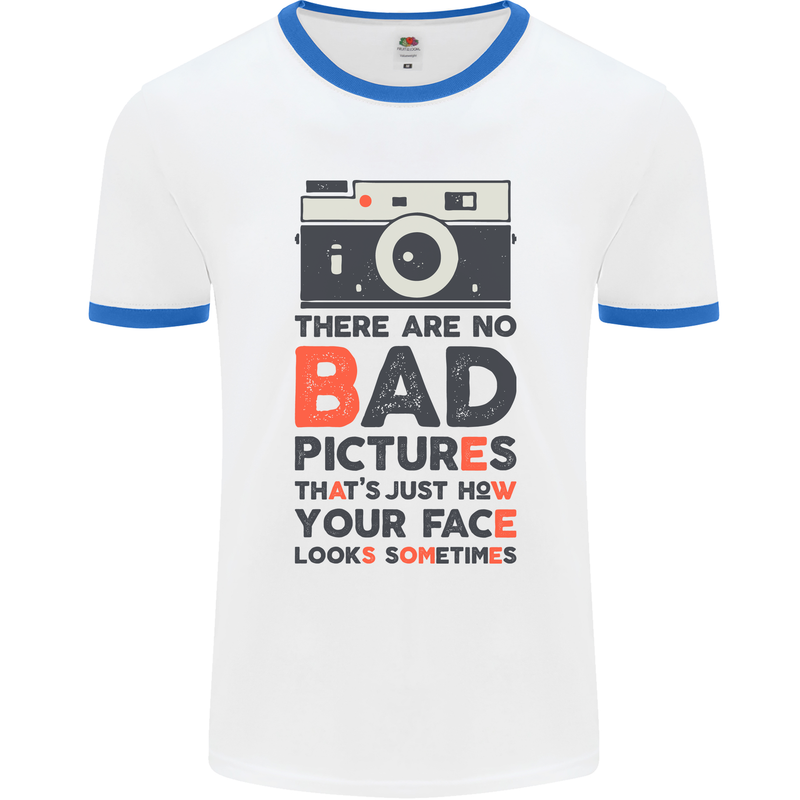 Photography Your Face Funny Photographer Mens White Ringer T-Shirt White/Royal Blue