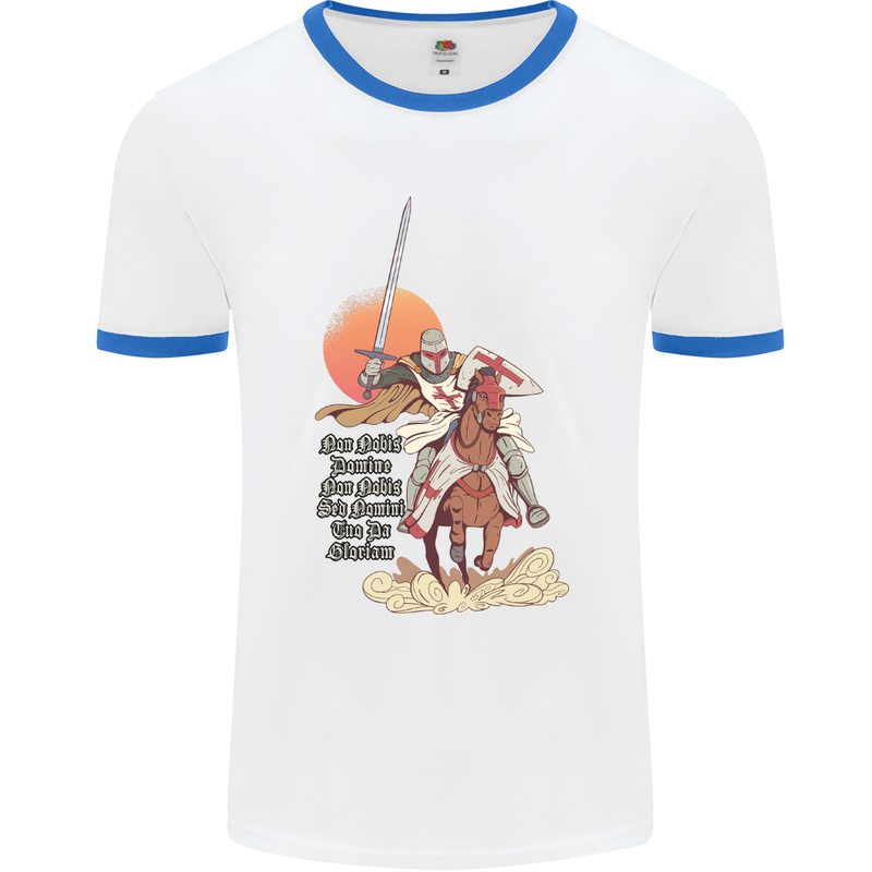 Knights Templar on a Horse Mens White Ringer T-Shirt White/Royal Blue