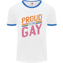 LGBT Pride Awareness Proud To Be Gay Mens White Ringer T-Shirt White/Royal Blue
