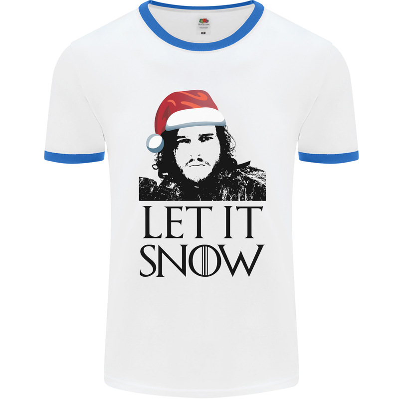Xmas Let it Snow Funny Christmas Mens White Ringer T-Shirt White/Royal Blue