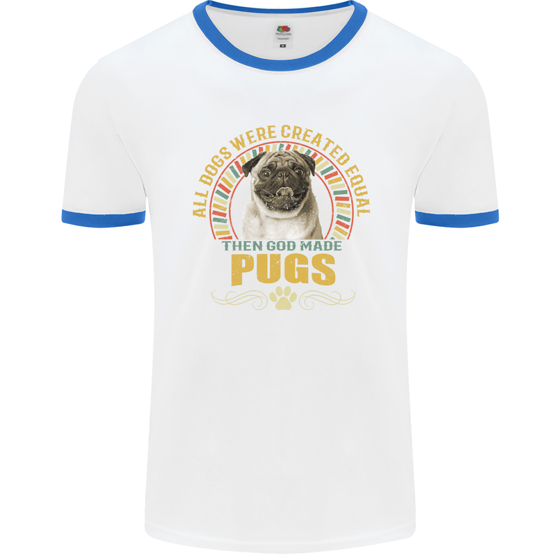 A Pug Dog Mens Ringer T-Shirt White/Royal Blue