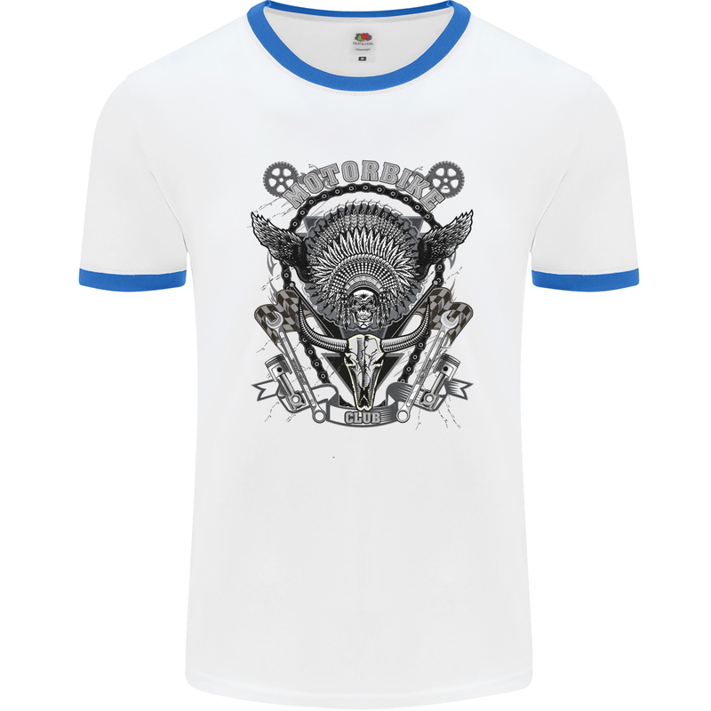 Motorbike Club Motorcycle Biker Mens White Ringer T-Shirt White/Royal Blue