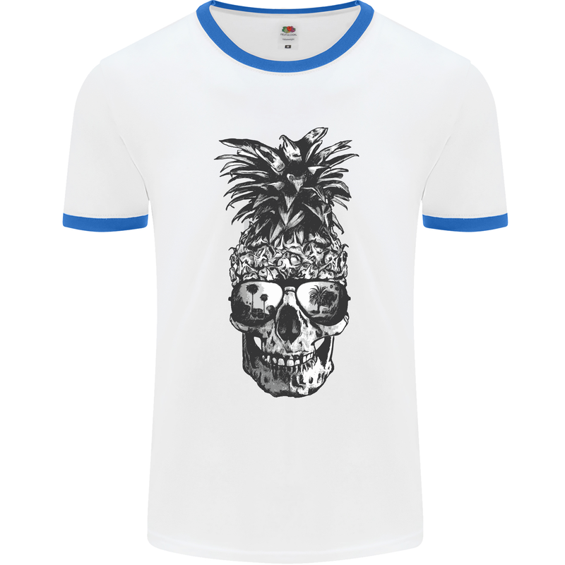 Pineapple Skull Surf Surfing Surfer Holiday Mens White Ringer T-Shirt White/Royal Blue