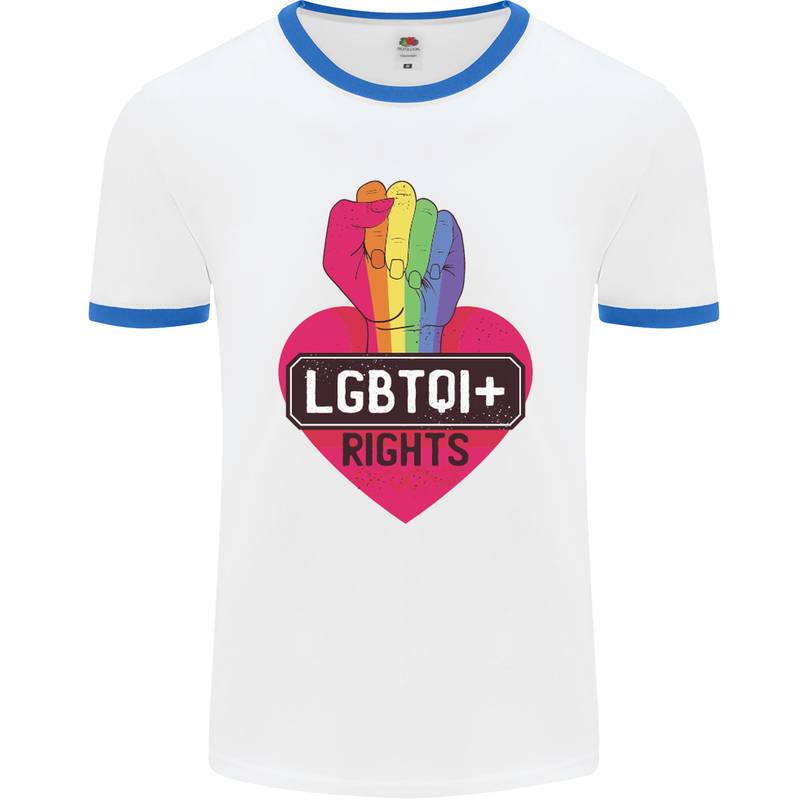 LGBTQI+ Rights Gay Pride Awareness LGBT Mens White Ringer T-Shirt White/Royal Blue