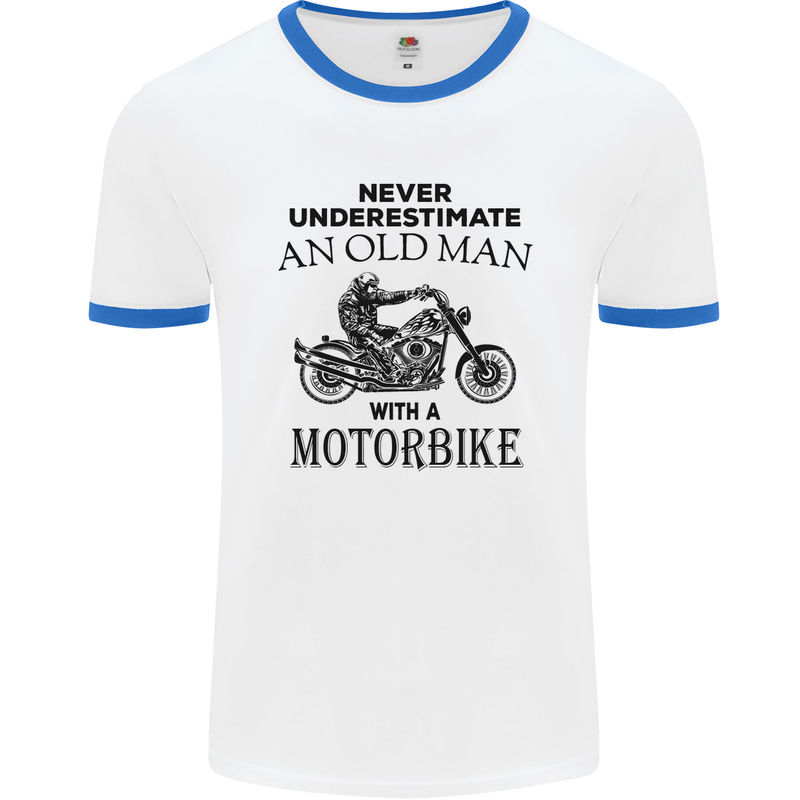 Old Man Motorbike Biker Motorcycle Funny Mens White Ringer T-Shirt White/Royal Blue