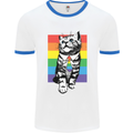 LGBT Cat Gay Pride Day Awareness Mens Ringer T-Shirt White/Royal Blue