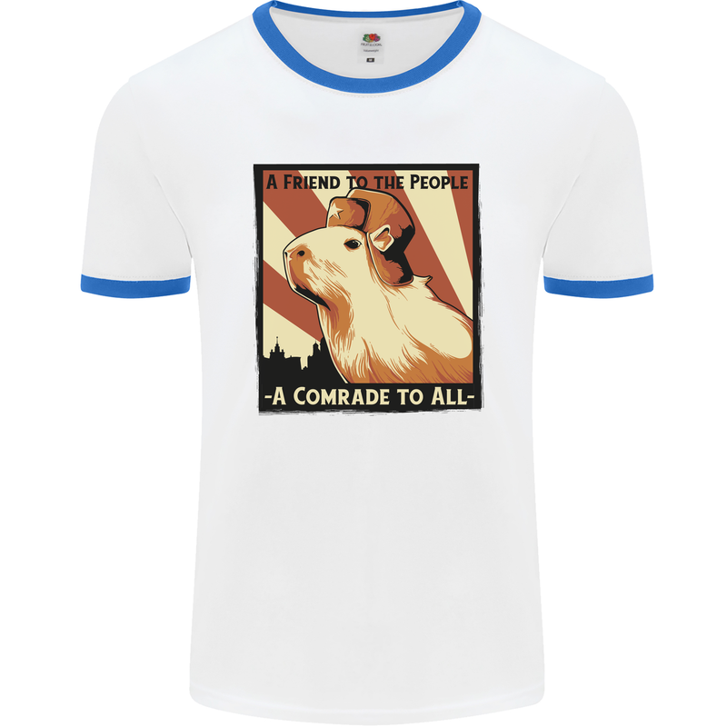 Capybara Comrade Mens Ringer T-Shirt White/Royal Blue