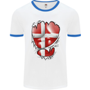 Gym Danish Flag Ripped Muscles Denmark Mens White Ringer T-Shirt White/Royal Blue