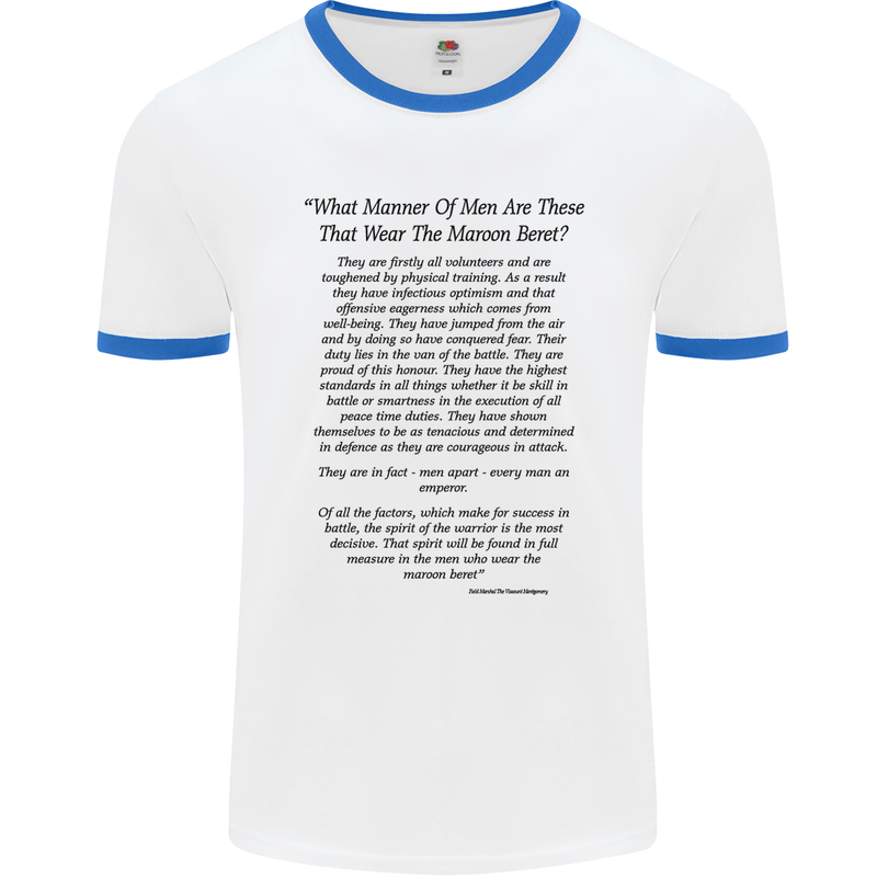 The Parachute Regiment Charter 1 2 3 4 Para Mens White Ringer T-Shirt White/Royal Blue