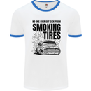 Car Drifting Burning Tires Mens Ringer T-Shirt White/Royal Blue