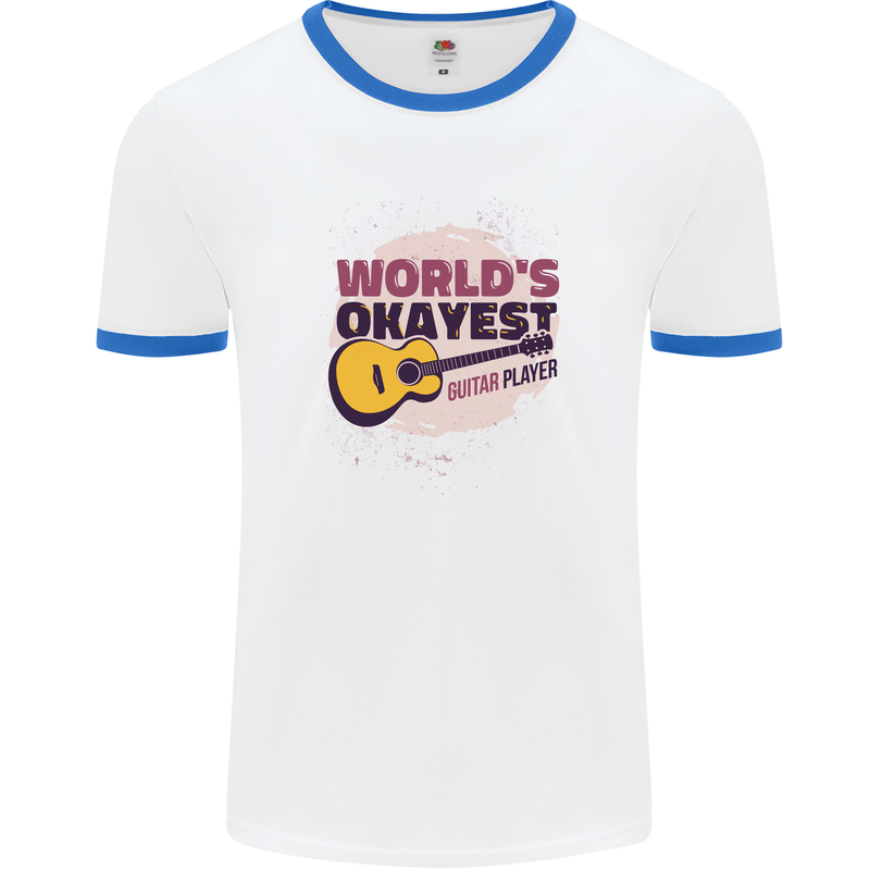 World's Okayest Guitar Player Funny Mens White Ringer T-Shirt White/Royal Blue