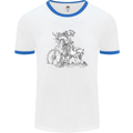 Viking With a Wolf and Shield Thor Valhalla Mens White Ringer T-Shirt White/Royal Blue