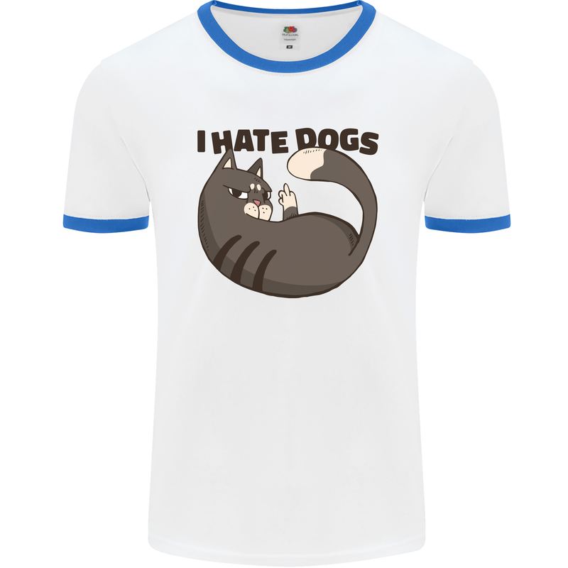 I Hate Dogs Funny Cat Lover Mens White Ringer T-Shirt White/Royal Blue