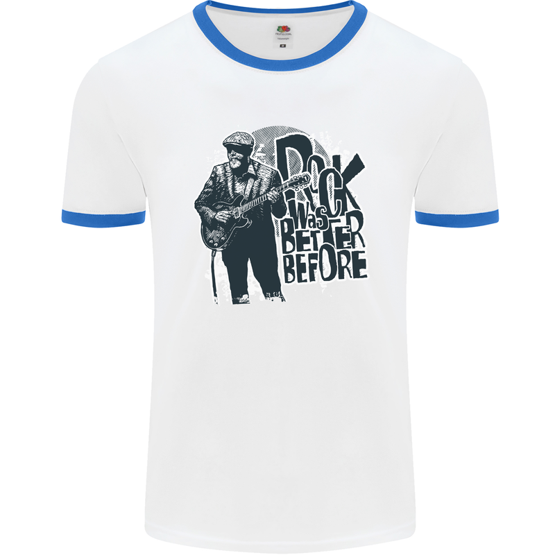 Rock Was Better Before Electric Guitar Music Mens Ringer T-Shirt White/Royal Blue