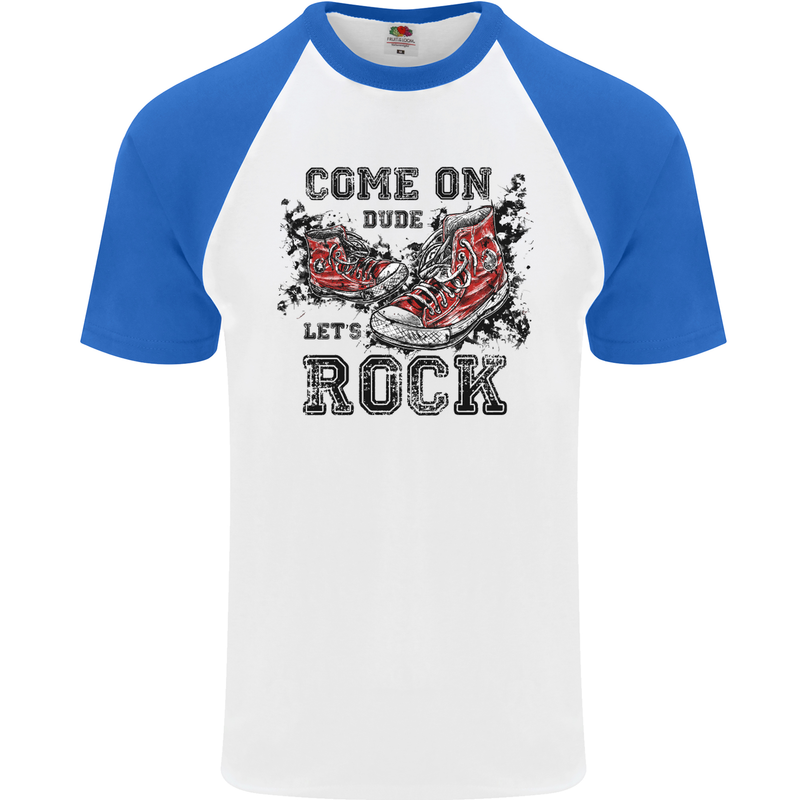 Come on Dude Let's Rock Trainers Mens S/S Baseball T-Shirt White/Royal Blue